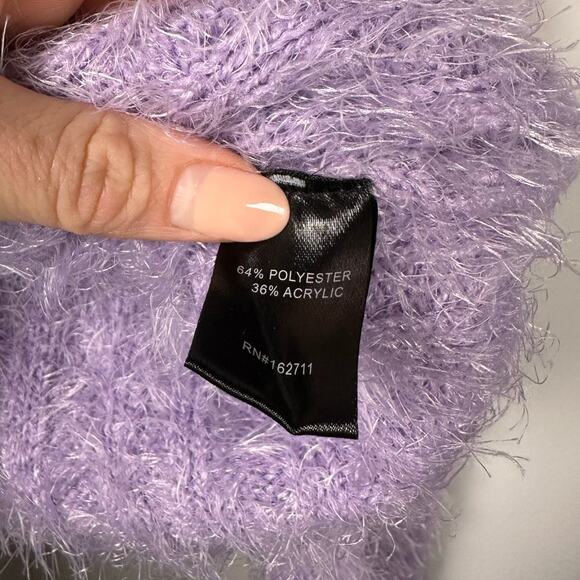 Major Label Group Purple Y2K Fuzzy Crewneck Pullover Knit Sweater Women's Small - Picture 4 of 5